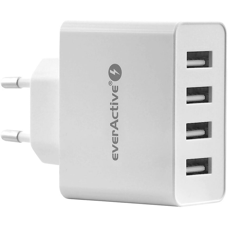 Ładowarka sieciowa 230V EVERACTIVE SC-400, 4 gniazda USB, 3,4A, biała