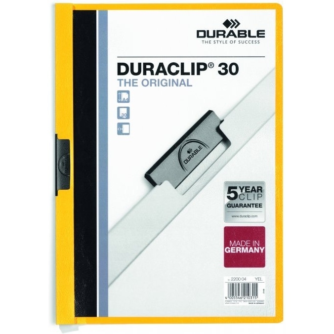 Skoroszyt zaciskowy A4 1-30k żółty DURACLIP Original 220004 DURABLE