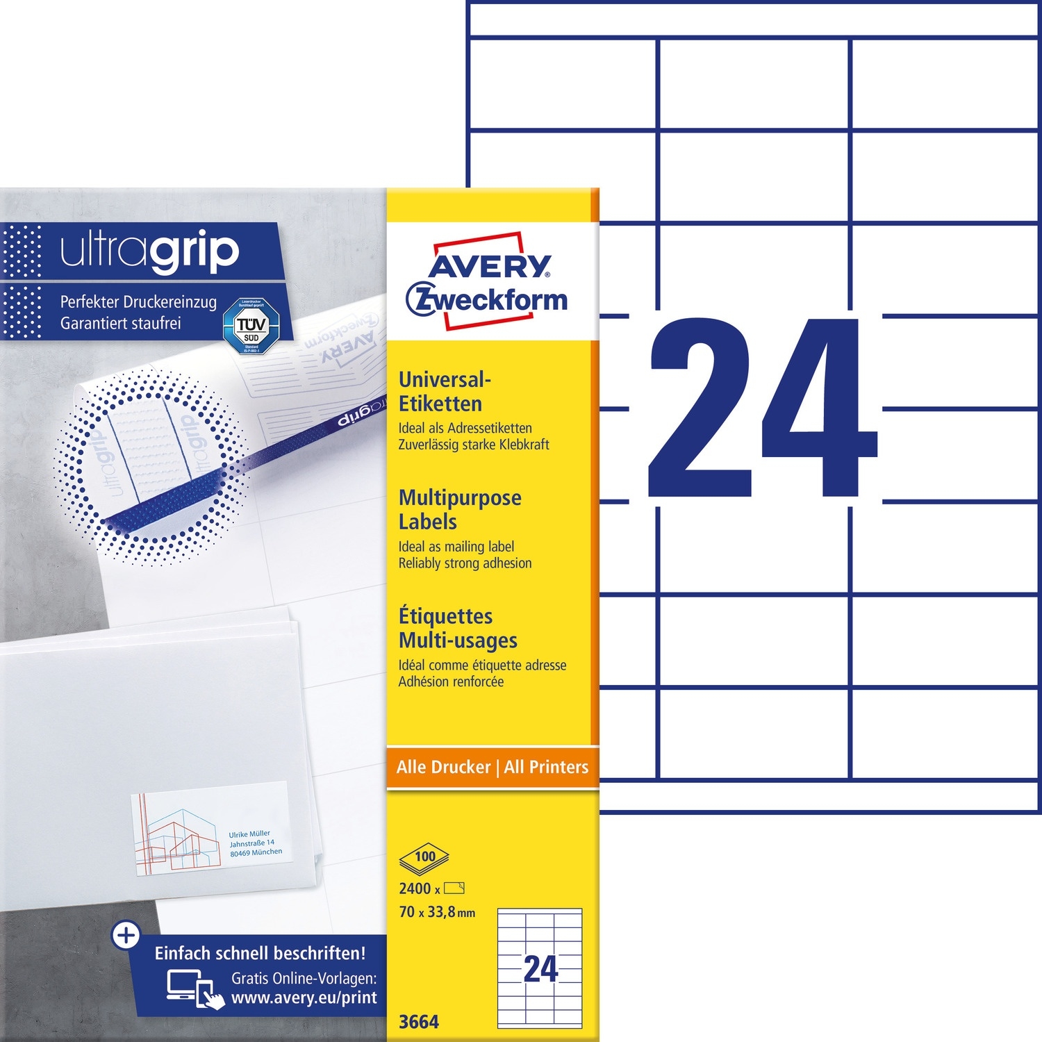 Etykiety ZF 70*33.8 3664 (100) ILK AVERY ZWECKFORM