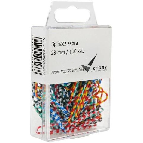 Spinacze VICTORY zebra kolor 28mm 100szt pudełko plastikowe