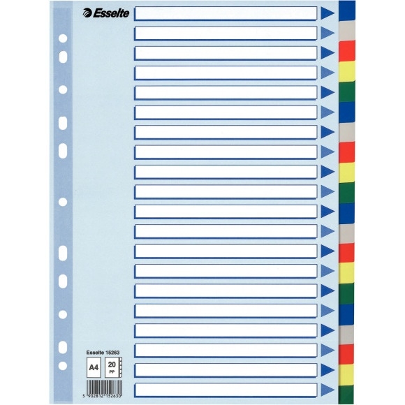 Przekładki plastikowe z PP A4 ESSELTE 20 kart 15263