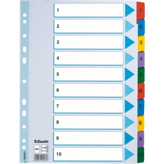 Przekładki kartonowe MYLAR A4 1-10 100161 białe ESSELTE