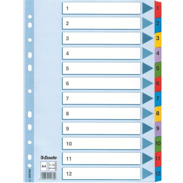 Przekładki kartonowe MYLAR A4 1-12 100162 białe ESSELTE