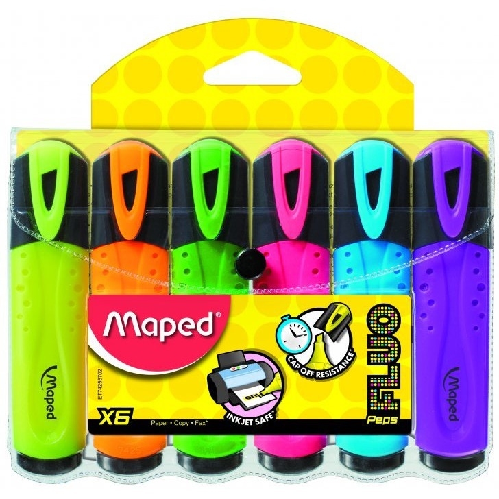 Zakreślacz FLUO PEPS mix kolorów 6szt etui z zawieszką 742557 MAPED