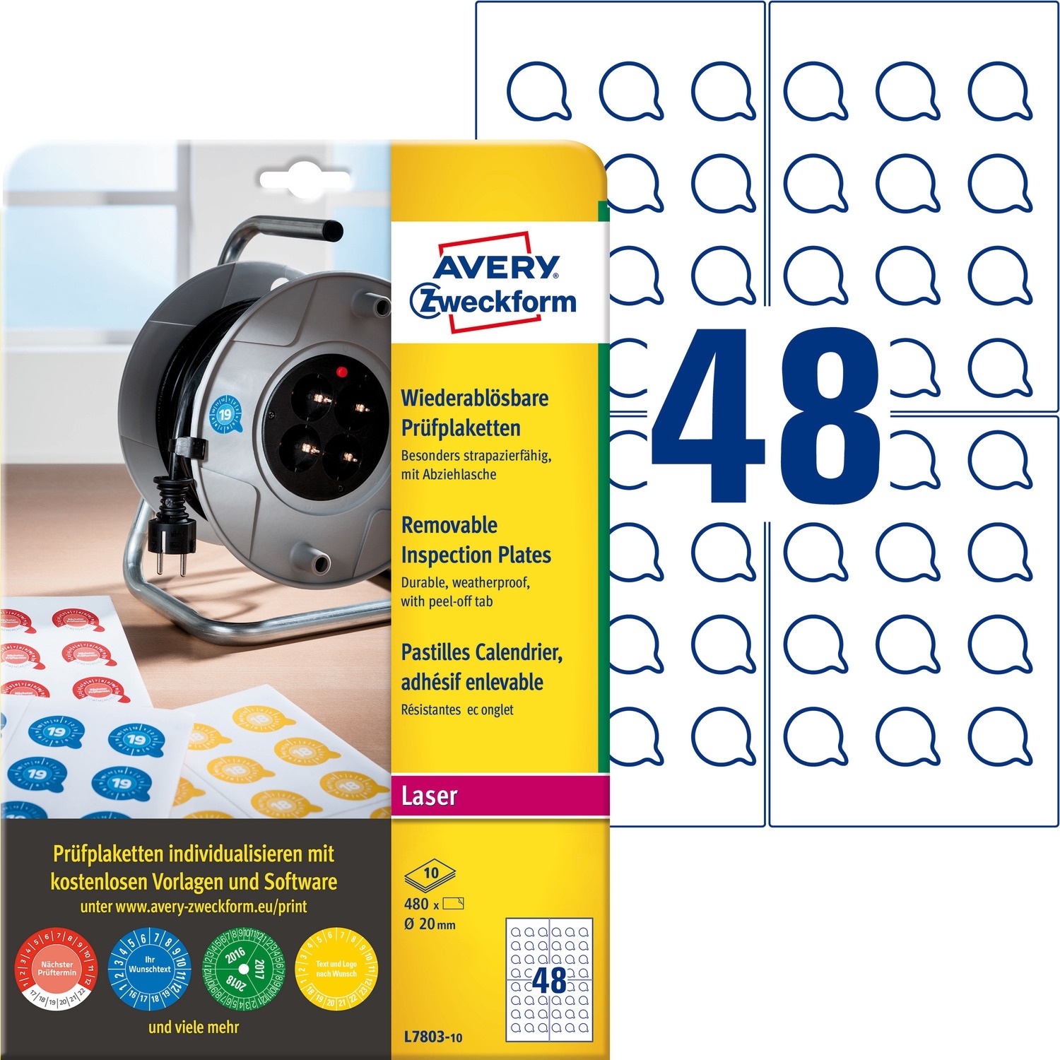 Etykiety inspekcyjne usuwalne 20mm 480szt. L7803-10 białe AVERY ZWECKFORM