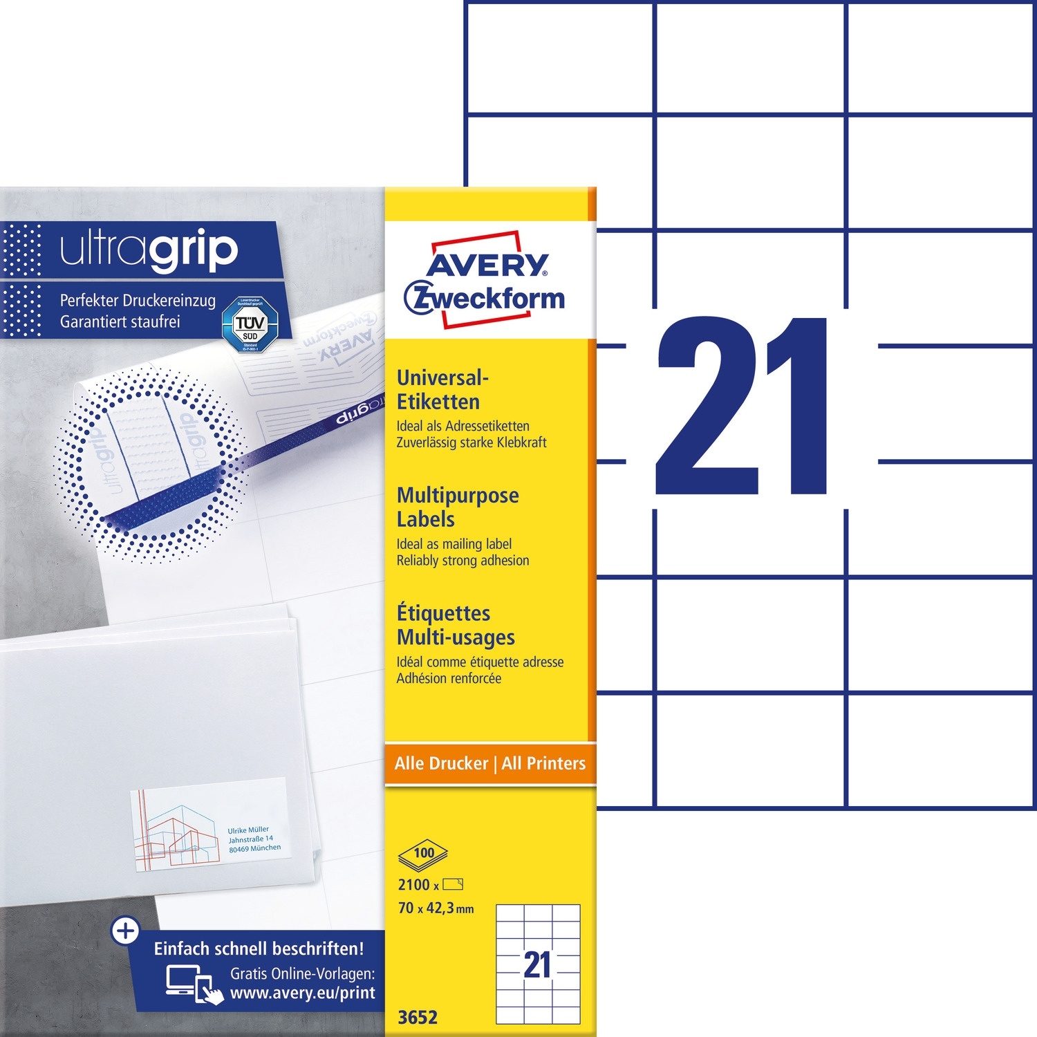 Etykiety ZF A4 70x42.3mm białe 3652 AVERY ZWECKFORM (100 arkuszy)