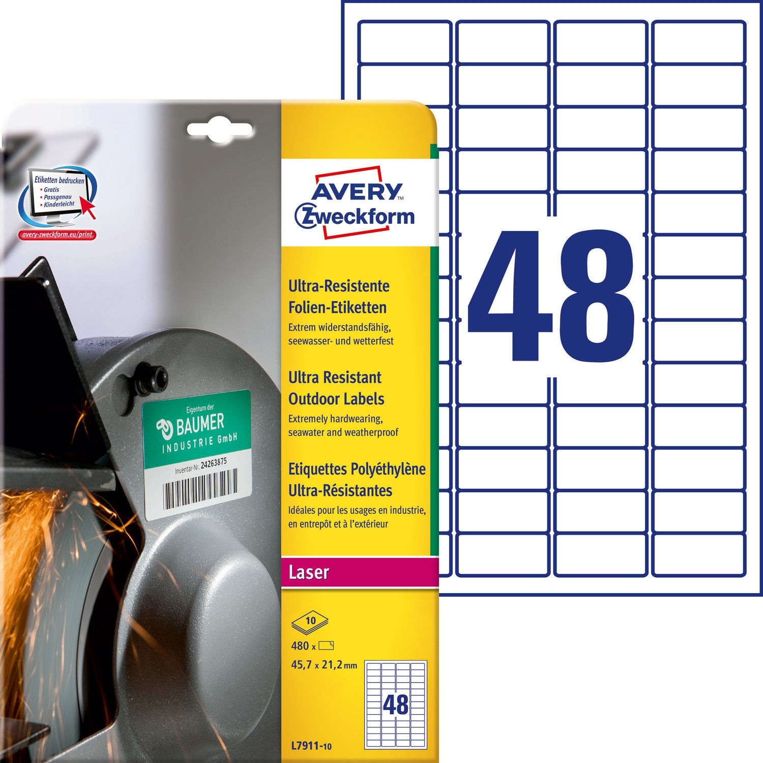 Etykiety ZF A4 457x212mm L7911-10 do użytku zewnętrznego AVERY ZWECKFORM