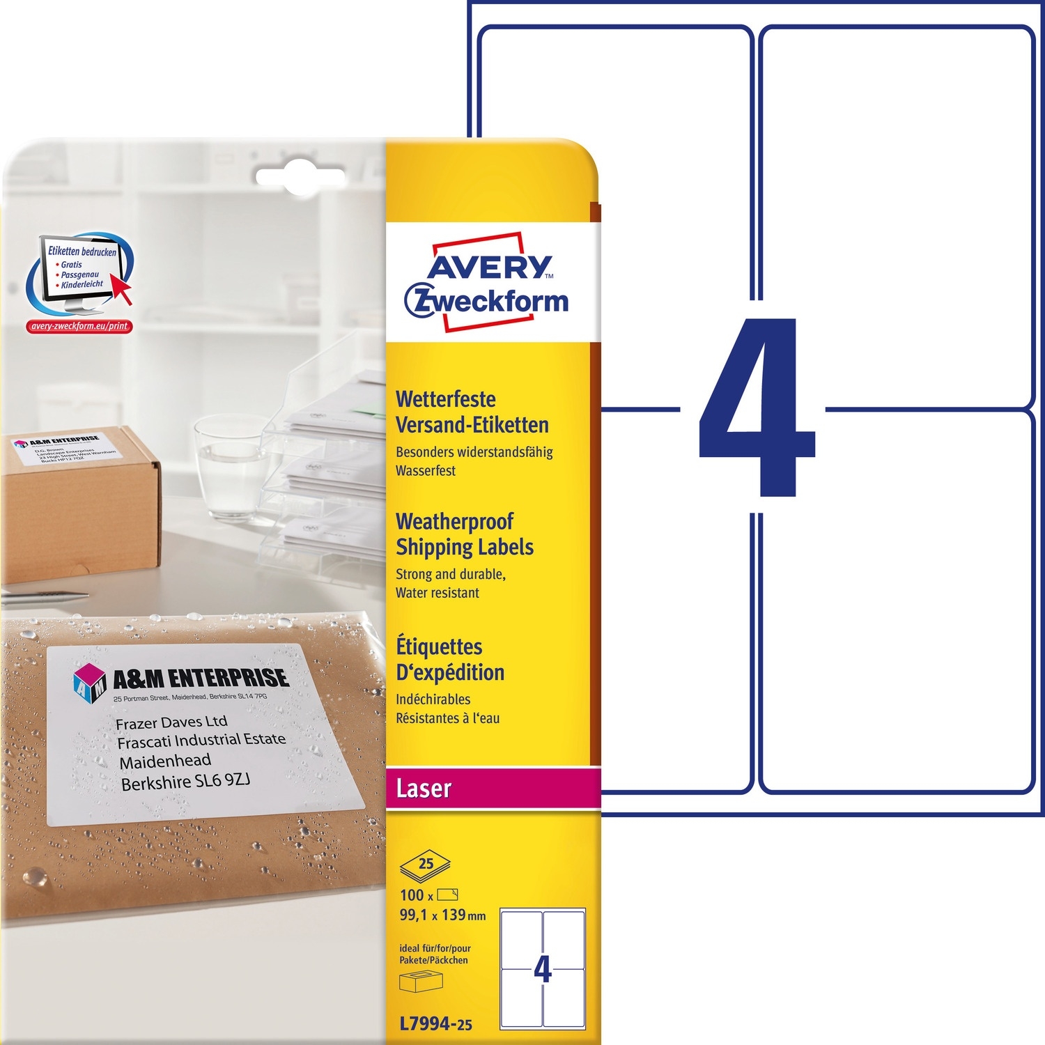 Etykiety L7994-25 99,1 x 139 (25) ZF odporne na warunki pogodowe AVERY ZWECKFORM
