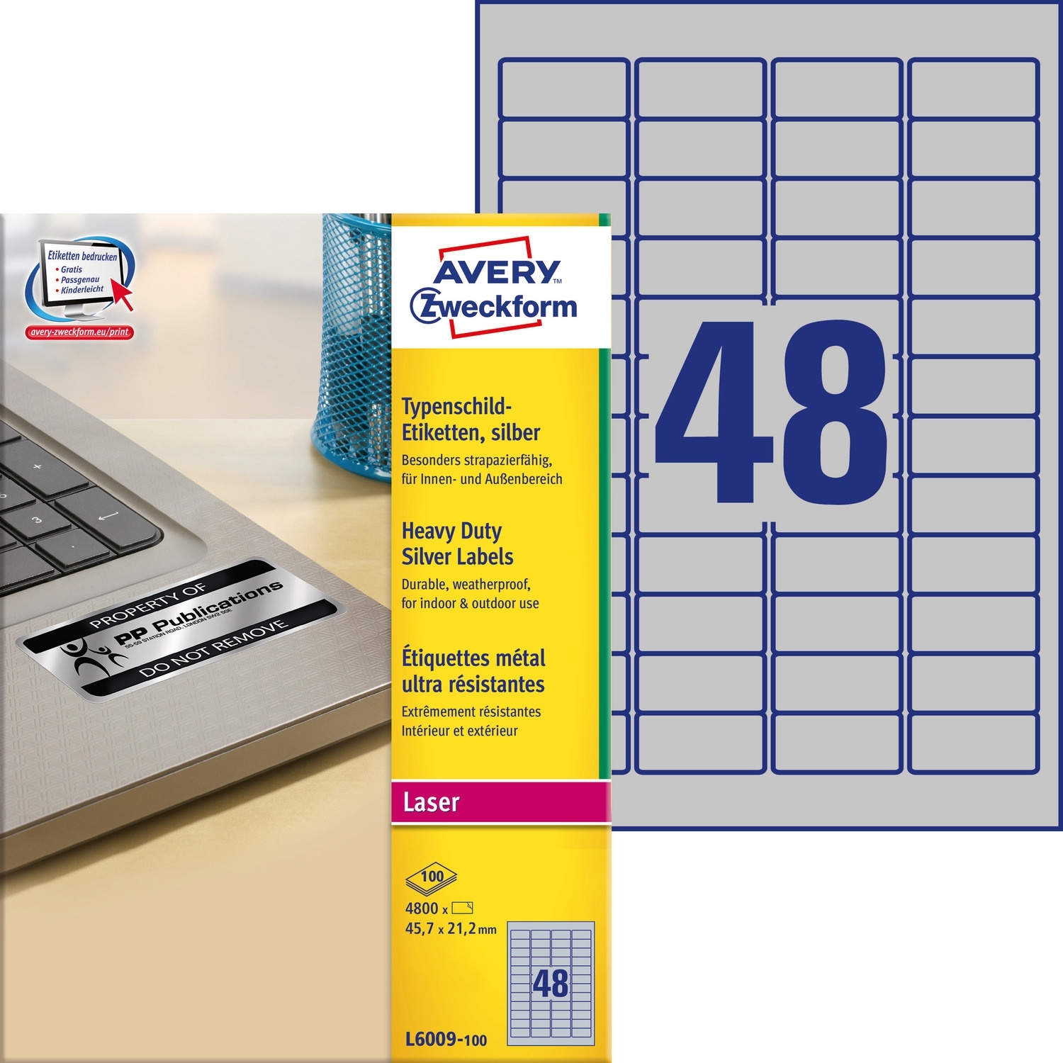 Etykiety ZF A4 457x212mm L6009-100 znamionowe srebrne AVERY ZWECKFORM