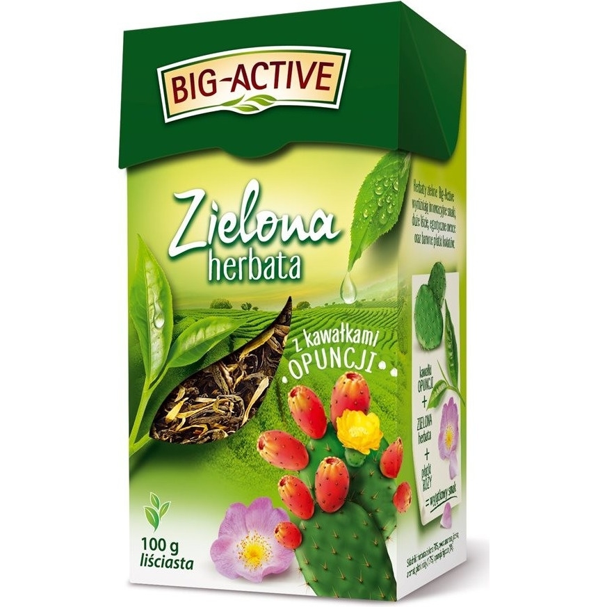 Herbata BIG-ACTIVE liściasta zielona z kawałkami OPUNCJI 100g
