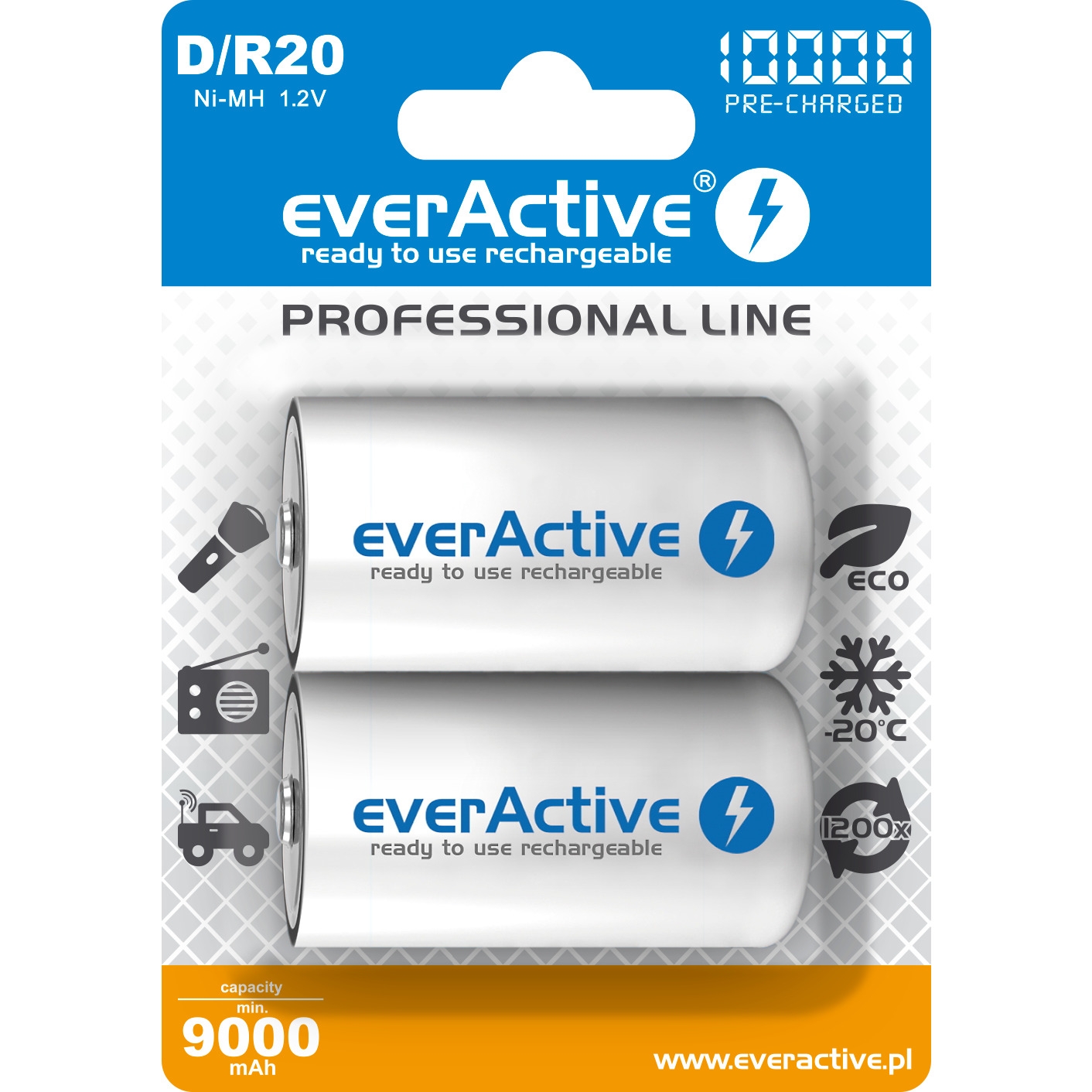 Akumulatorek Ni-MH EVERACTIVE Professional Line D/HR20 9000mAh blister (2szt)