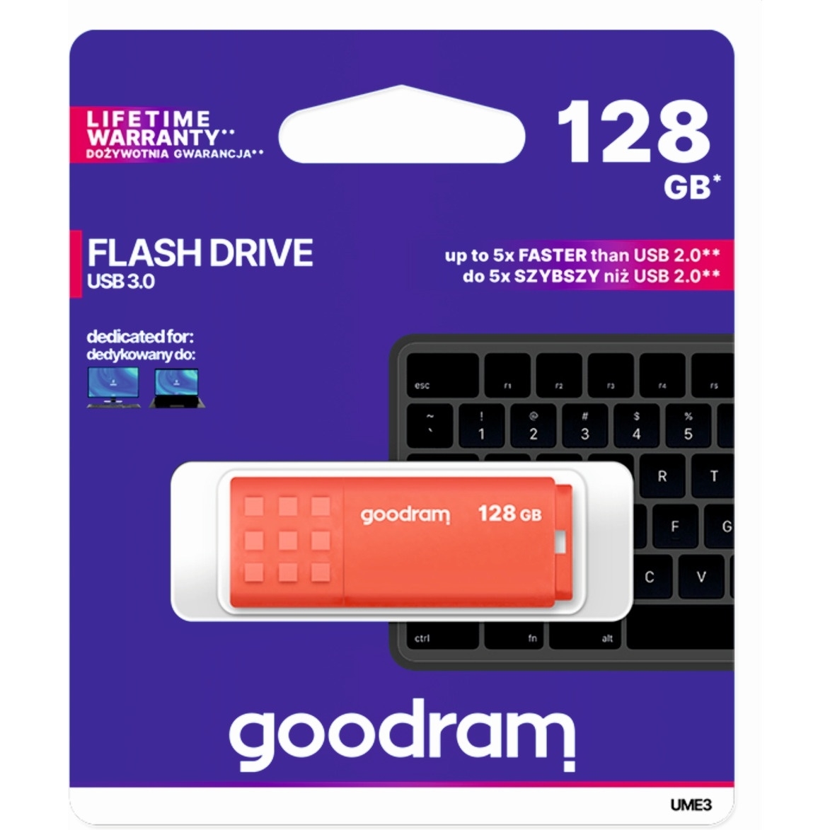 Pamięć USB GOODRAM 128GB UME3 pomarańczowy USB 3.0 UME3-1280O0R11