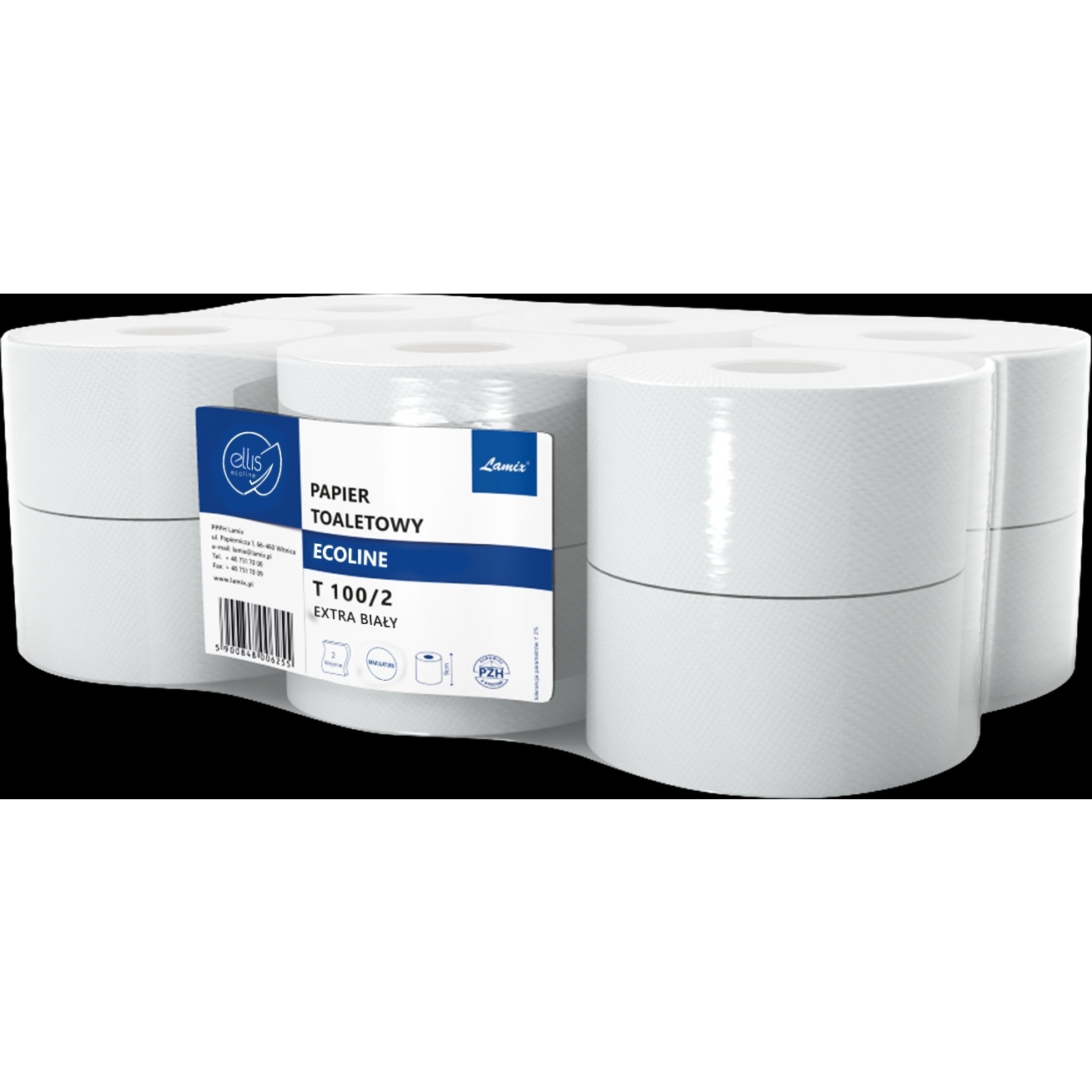 Papier toaletowy biały 100m 2warstwy makulatura(op12szt)ELLIS Ecoline