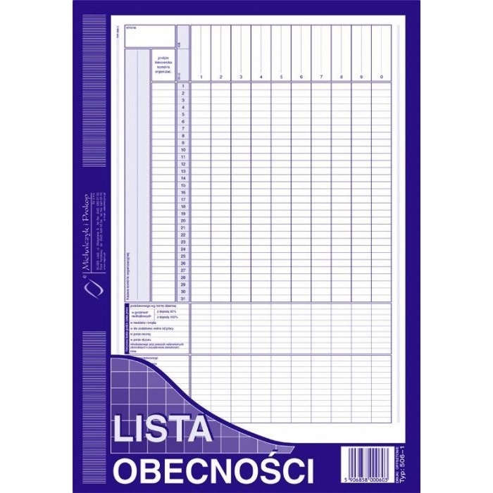506-1 Lista obecności MICHALCZYK&PROKOP A4 40 kartek