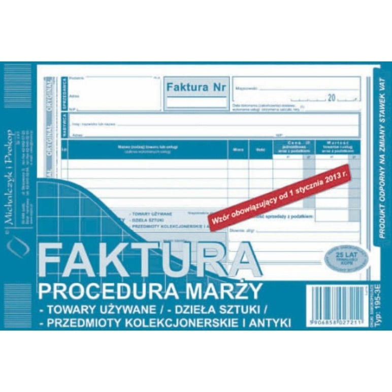 195-3E Faktura procedura marży towary używane A5 (o+1k) MICHALCZYK