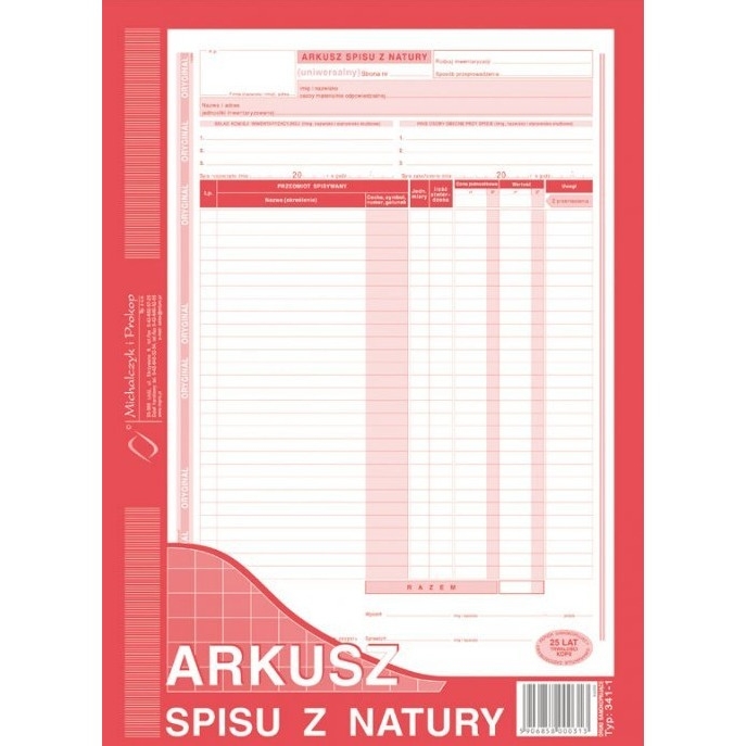341-1 Arkusz spisu z natury MICHALCZYK&PROKOP A4 (pion) 48 kartek