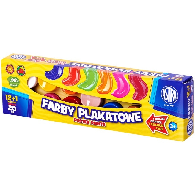 Farby plakatowe 13 kolorów - 20 ml 12+1 kolor gratis 301115005 ASTRA