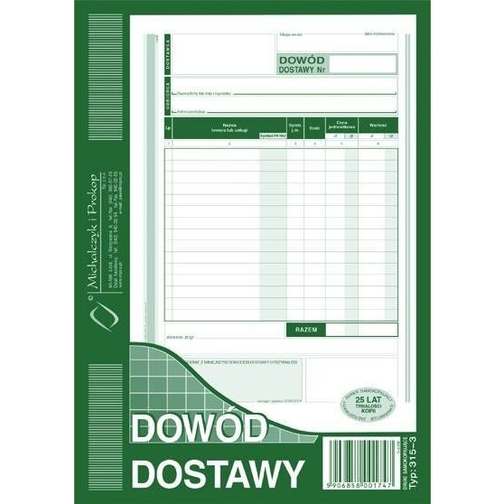 315-3 Dowód dostawy A5 80 kartek MICHALCZYK i PROKOP