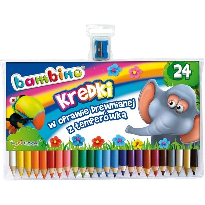 Kredki BAMBINO w drewnie 24 kolorów dł. 15cm+temperówka St.Majewski