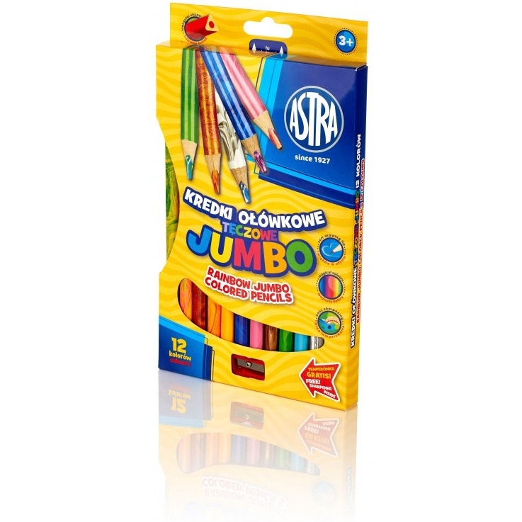 Kredki trójkątne JUMBO 12 kolorów metaliczne z temperówką 312114003