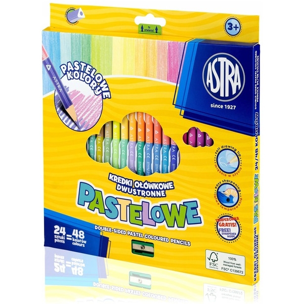 Kredki ołówkowe pastelowe dwustronne 24=48kolory 312120005 ASTRA