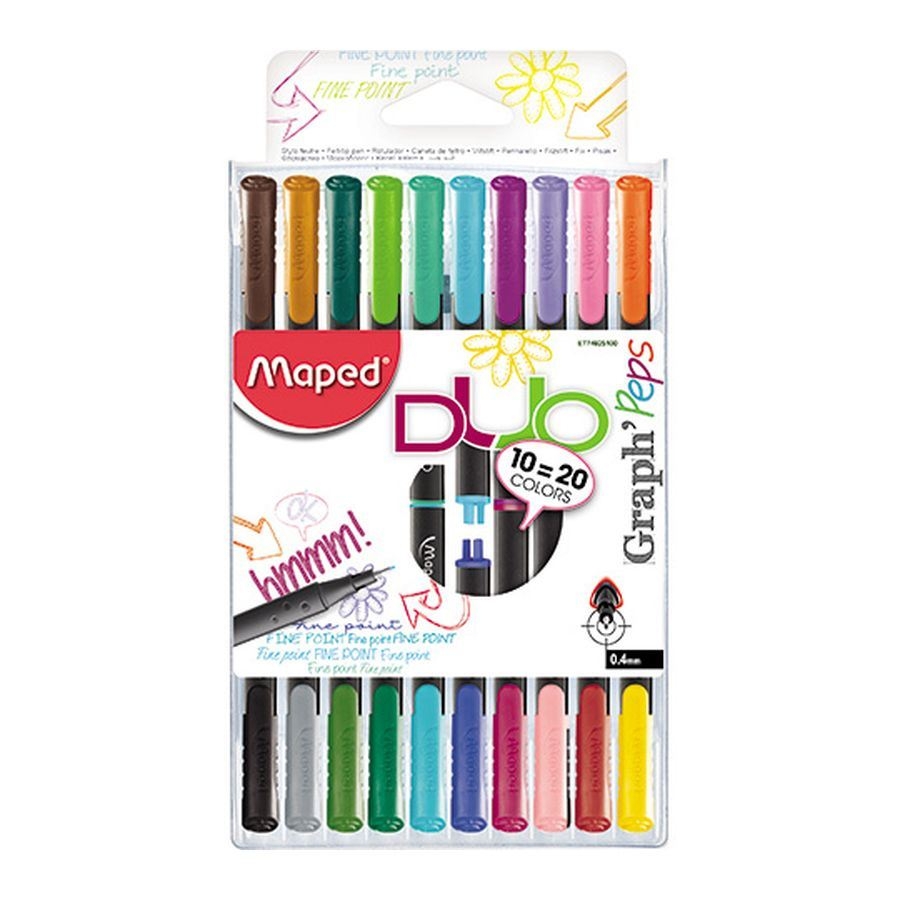 Cienkopis GRAPH PEPS DUO dwustronny 10szt.=20 kolorów w etui 749251 MAPED