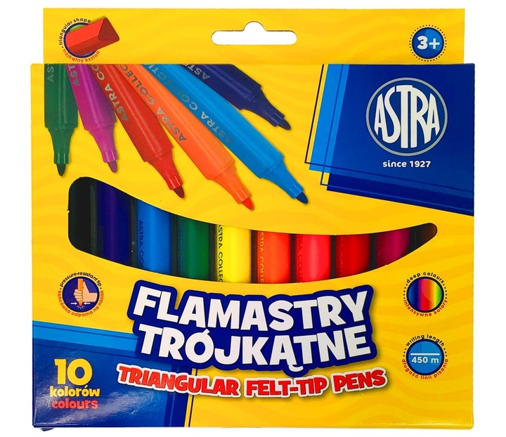 Flamastry trójkątne JUMBO 10 kolorów 314114001 ASTRA