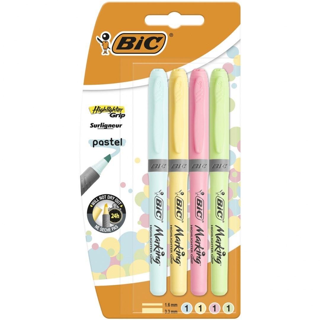 Zakreślacz BIC HIGHLIGHTER GRIP pastelowe kolory opakowanie 4 szt. 964859