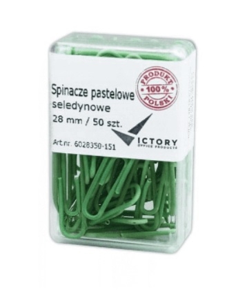 Spinacz powlekany pastelowy seledynowy 28mm (50) 6028350-151 VICTORY
