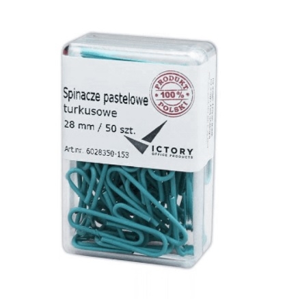 Spinacz powlekany pastelowy turkusowy 28mm (50) 6028350-153 VICTORY