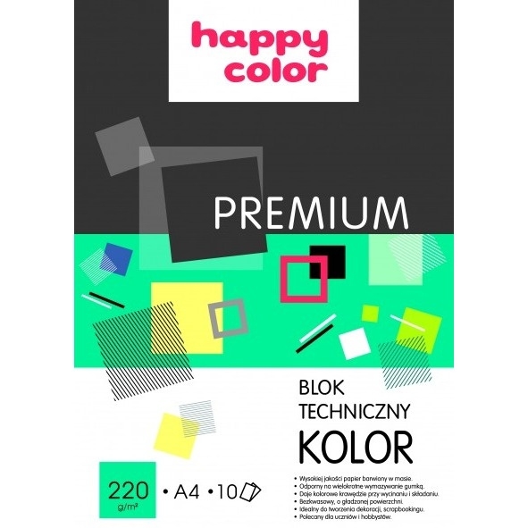 Blok techniczny HAPPY COLOR PREMIUM A4 10 kolorów 220g HA 3722 2030-09